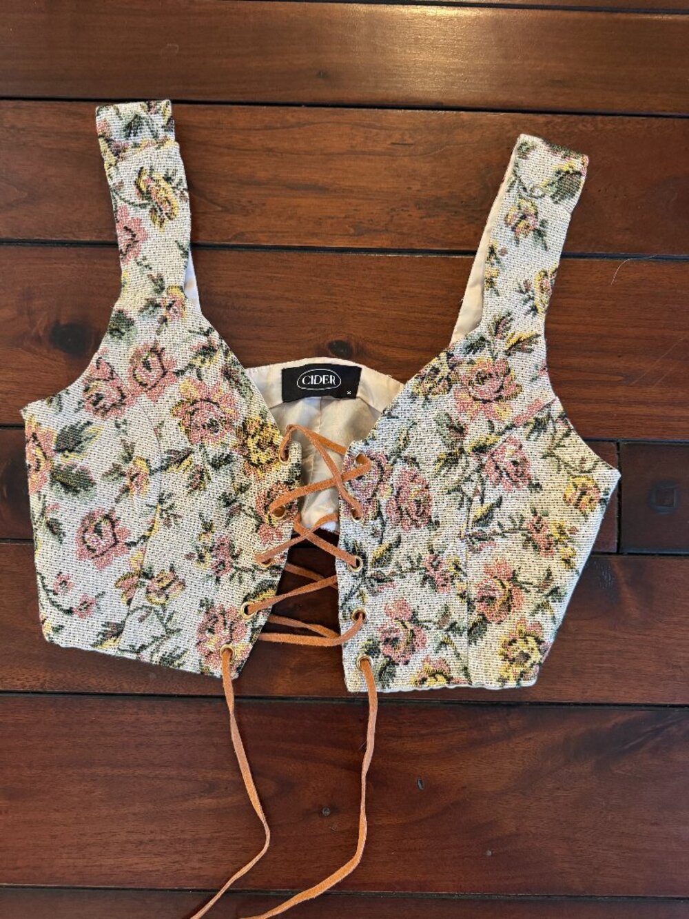 Cider Floral Tapestry Corset Crop Top S